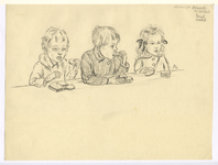 39669 Afbeelding van drie brood etende kinderen.